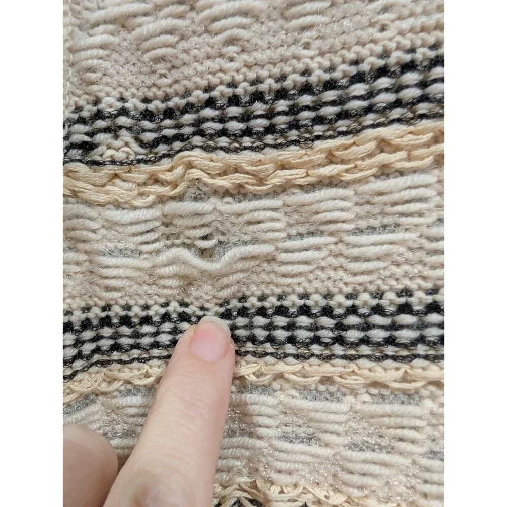 Tory Burch Jacquard Knit Wool Blend Sweater Coat Sz L Hook Eye Close Luxury FLAW